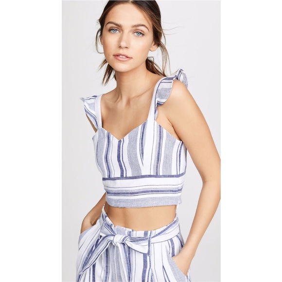 Parker Ibiza Ruffle Crop Top Blouse Blue & White S - Picture 3 of 5